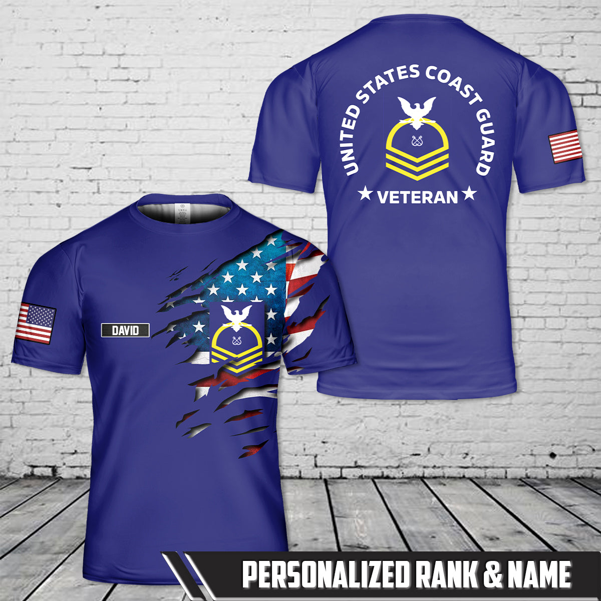 Custom Name & Rank US Coast Guard Veteran 3D T-Shirt