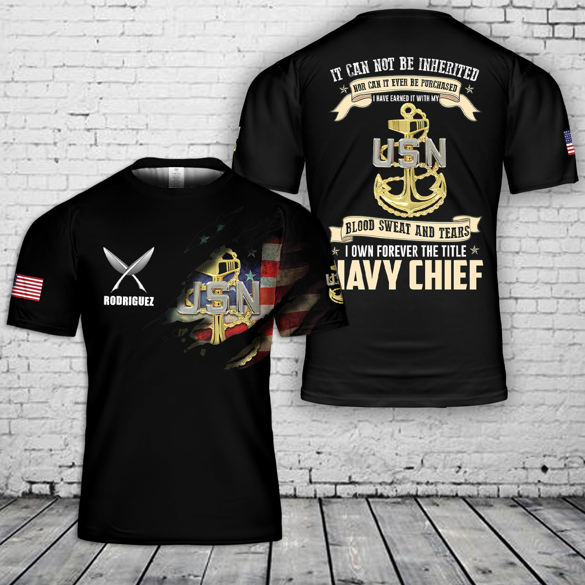 Custom Name & Rank US Navy Chief 3D T-Shirt