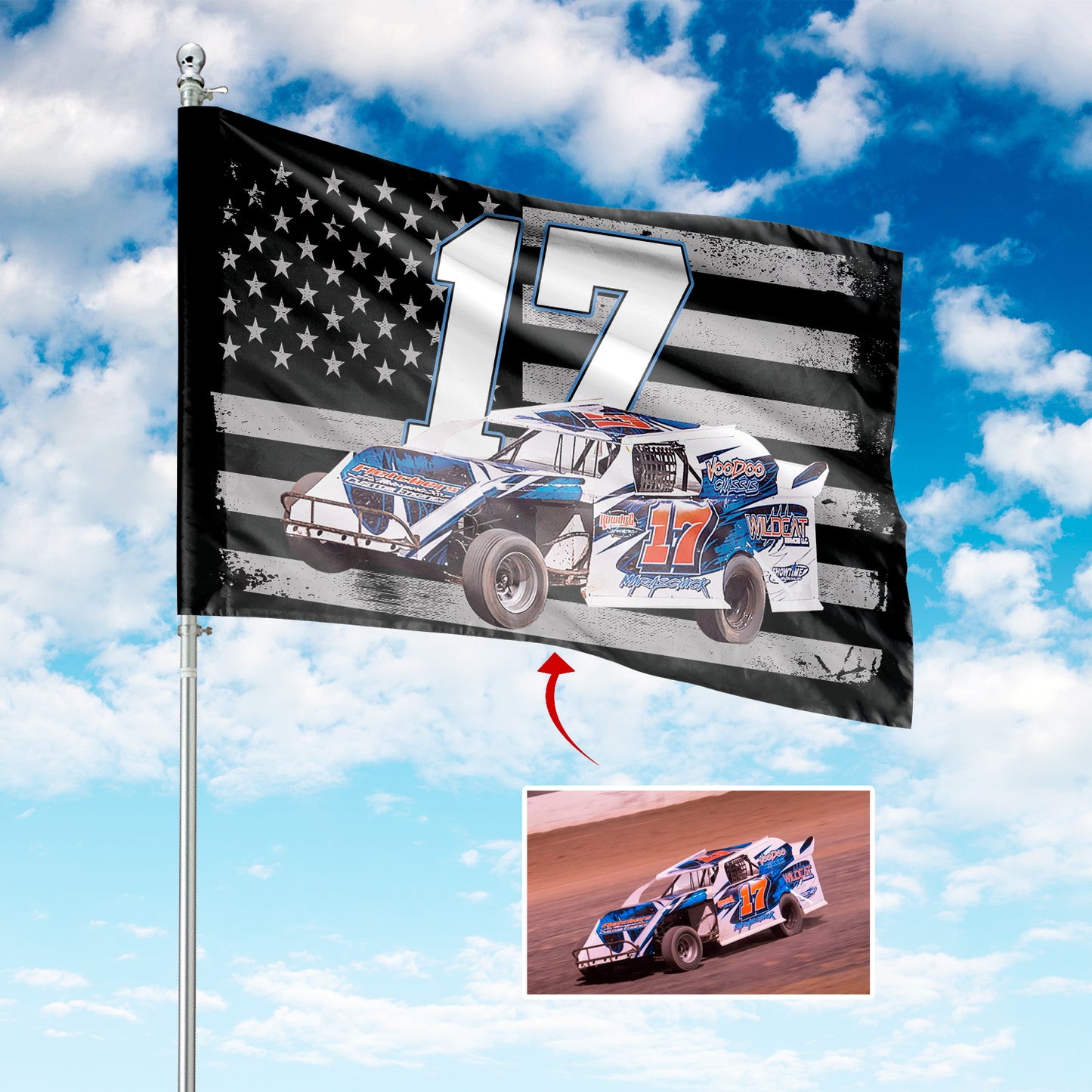 Custom Number & Image Dirt Track Racing Flag