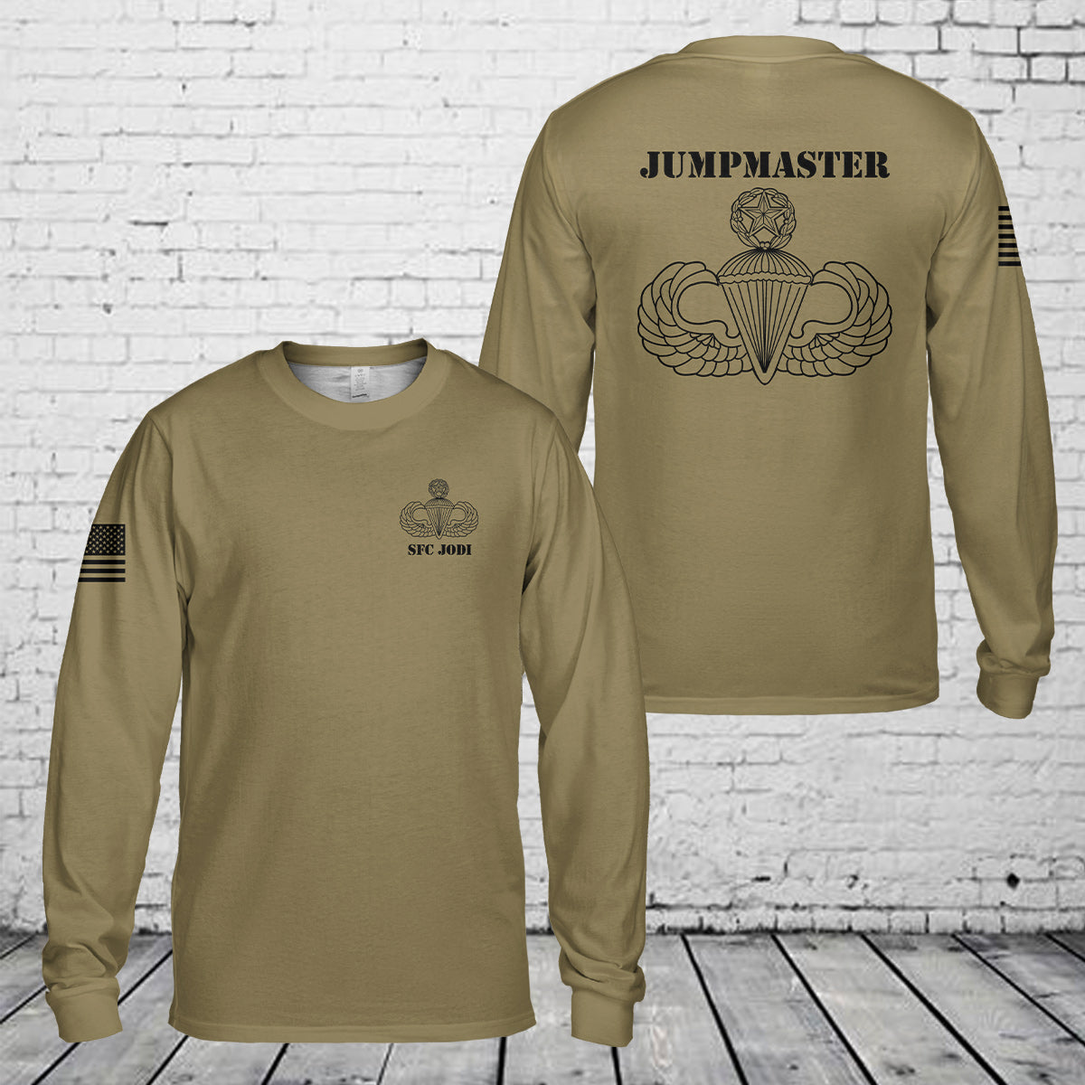 Custom Parachutist Badge, Name And Rank Jump Wings Long Sleeve Shirt