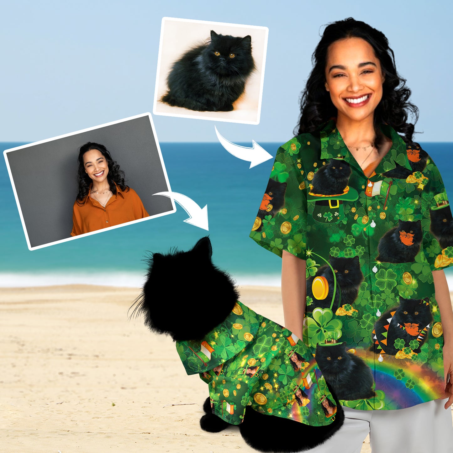 Custom Personalized Photo Face Funny Happy St Patrick's Day Hawaiian Shirt + Pet Hawaiian Shirt