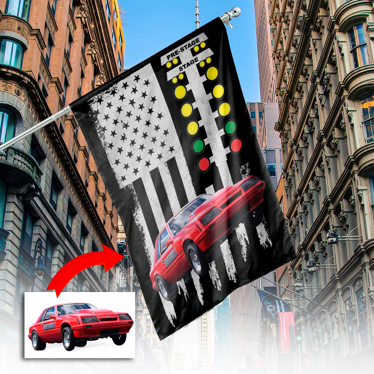 Custom Photo Drag Racing Car Drag racing Light Tree House Flag