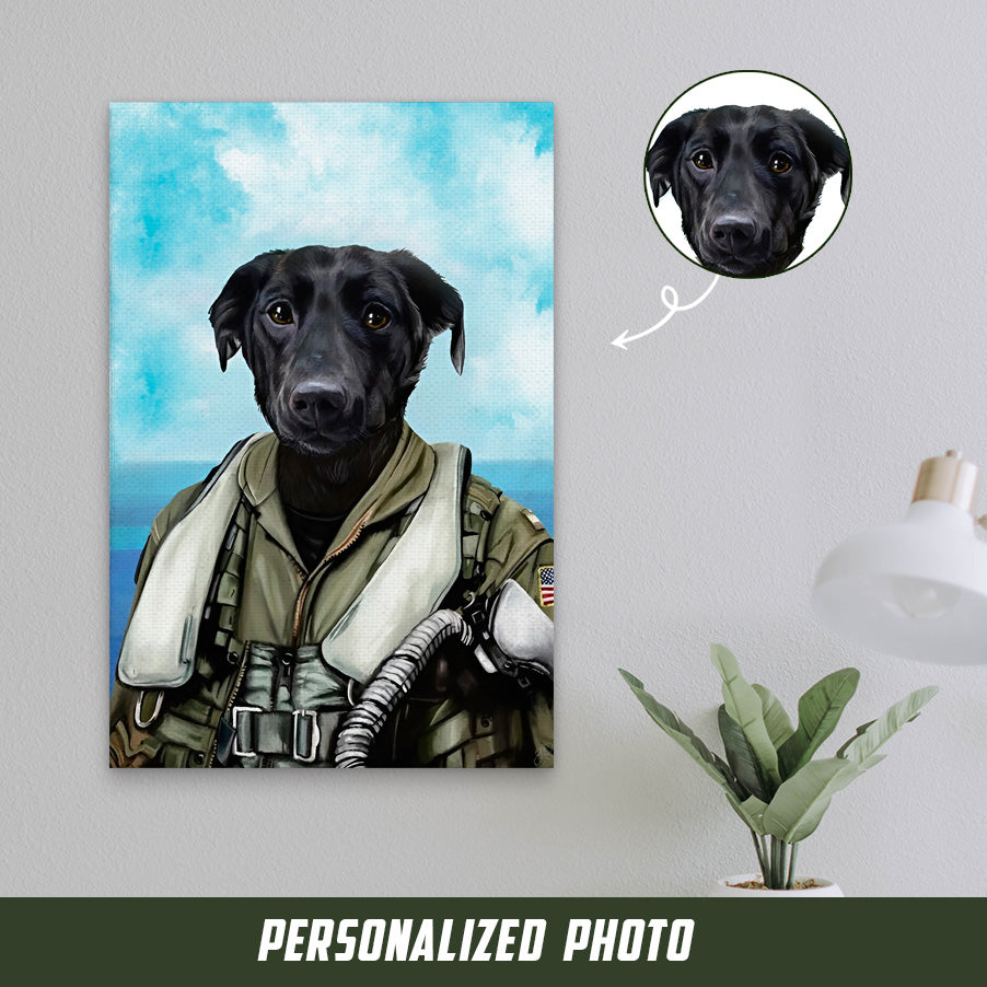 Custom Photo Fighter Pilot Pet Portrait Canvas