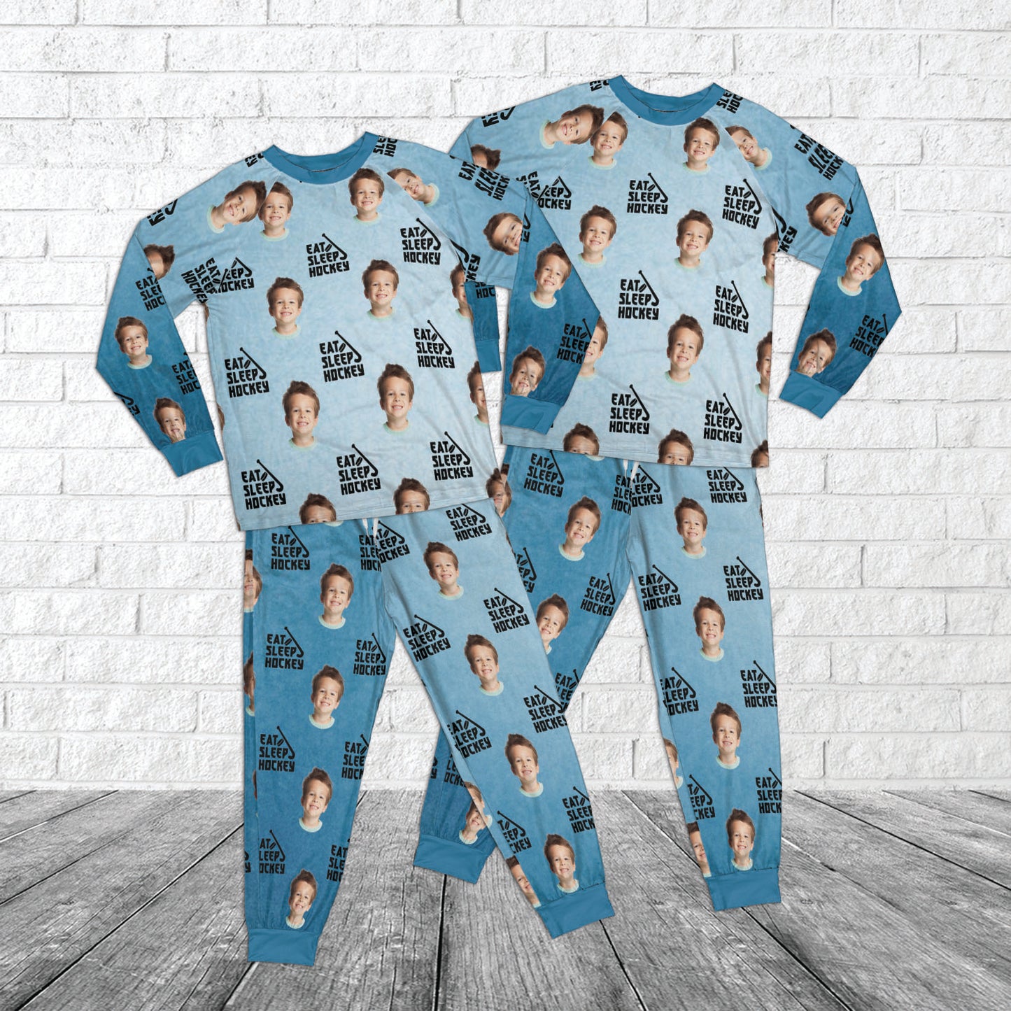 Custom Photo Ice Hockey Kid Raglan Pajamas Set