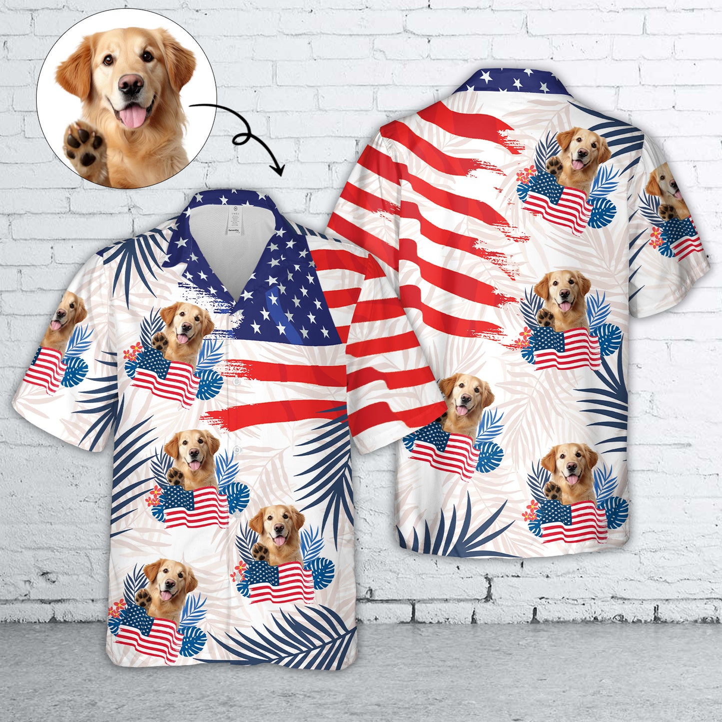 Custom Photo Patriotic Tropical 4th Of July Hawaiian Shirt