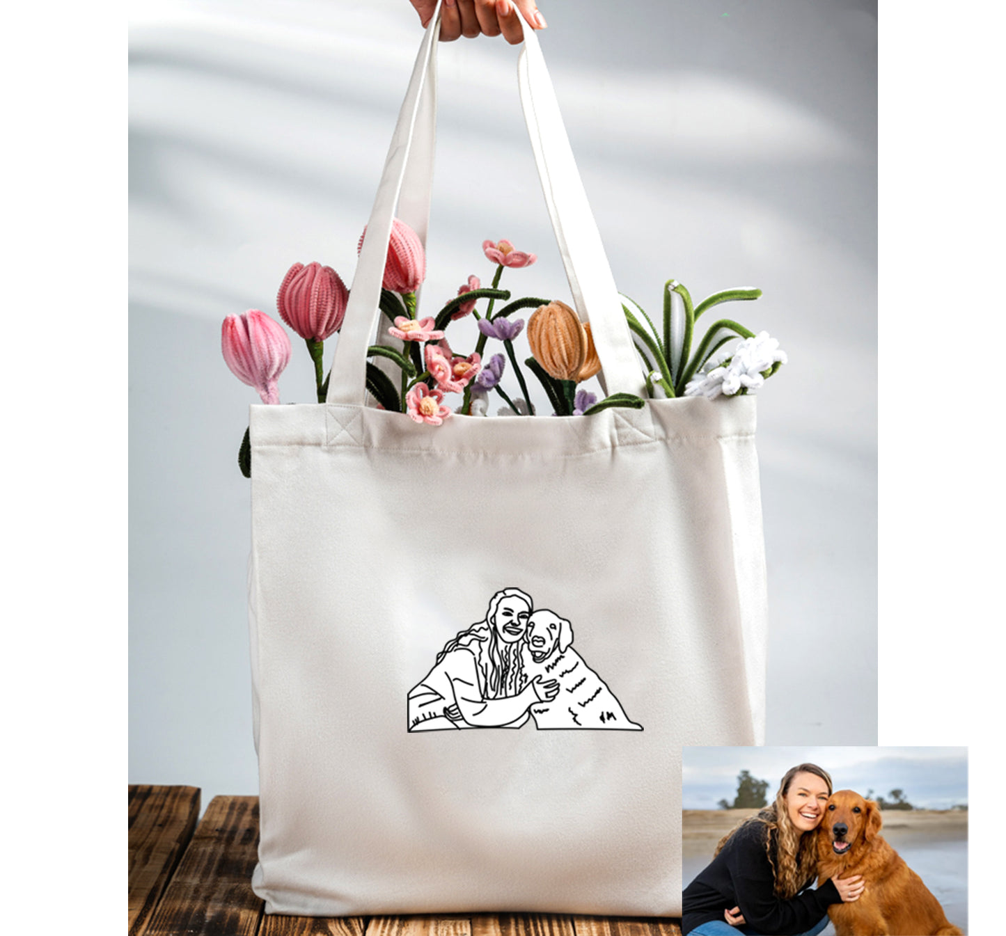 Custom Photo, Mother's Day Embroidered Shopping Tote Bag