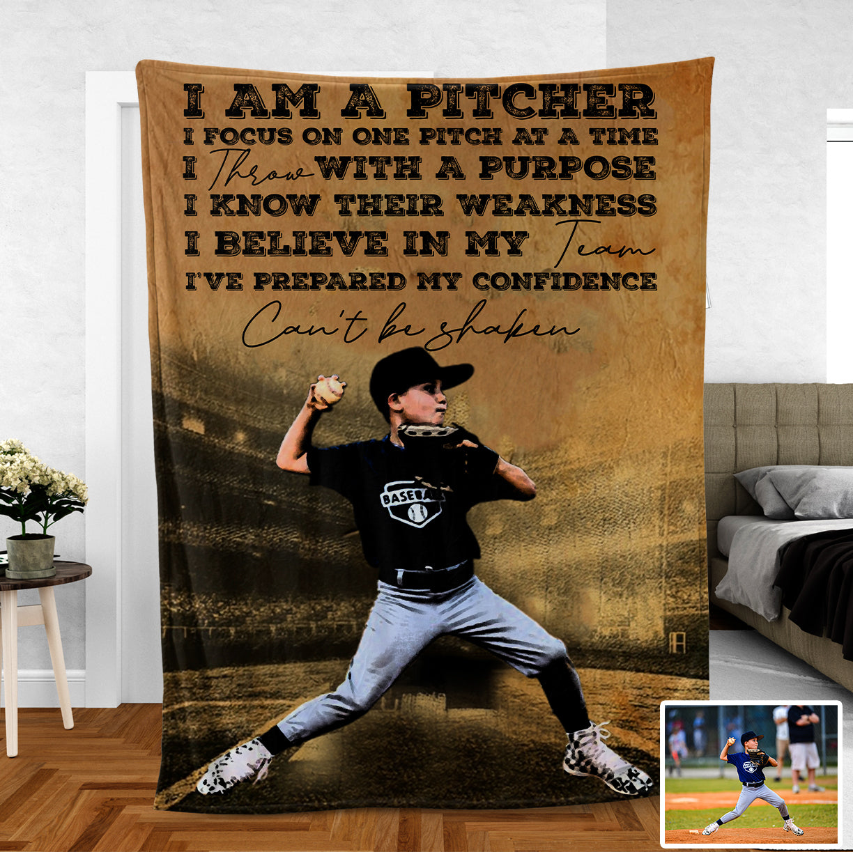 Custom Picture Baseball Pitcher Fleece Blanket (Made in US)