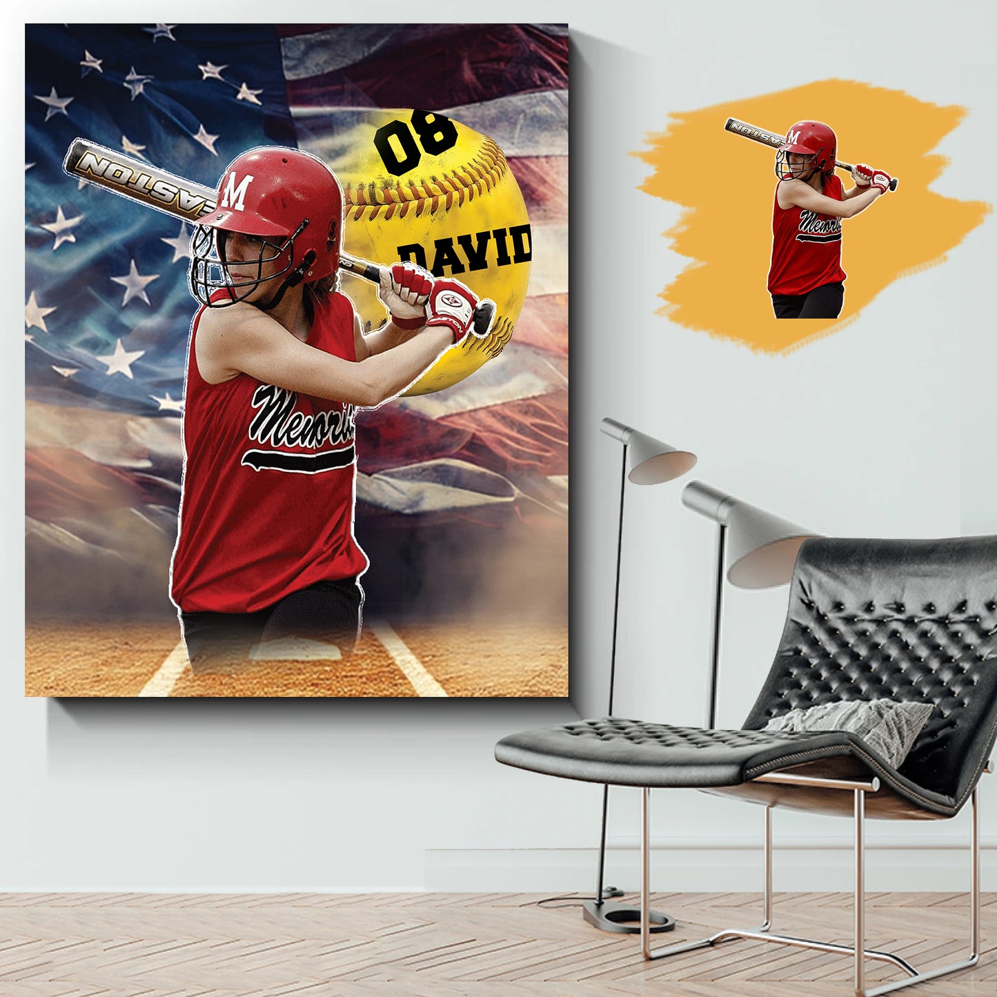 Custom Picture, Name & Number Softball Ballpark Flag Canvas