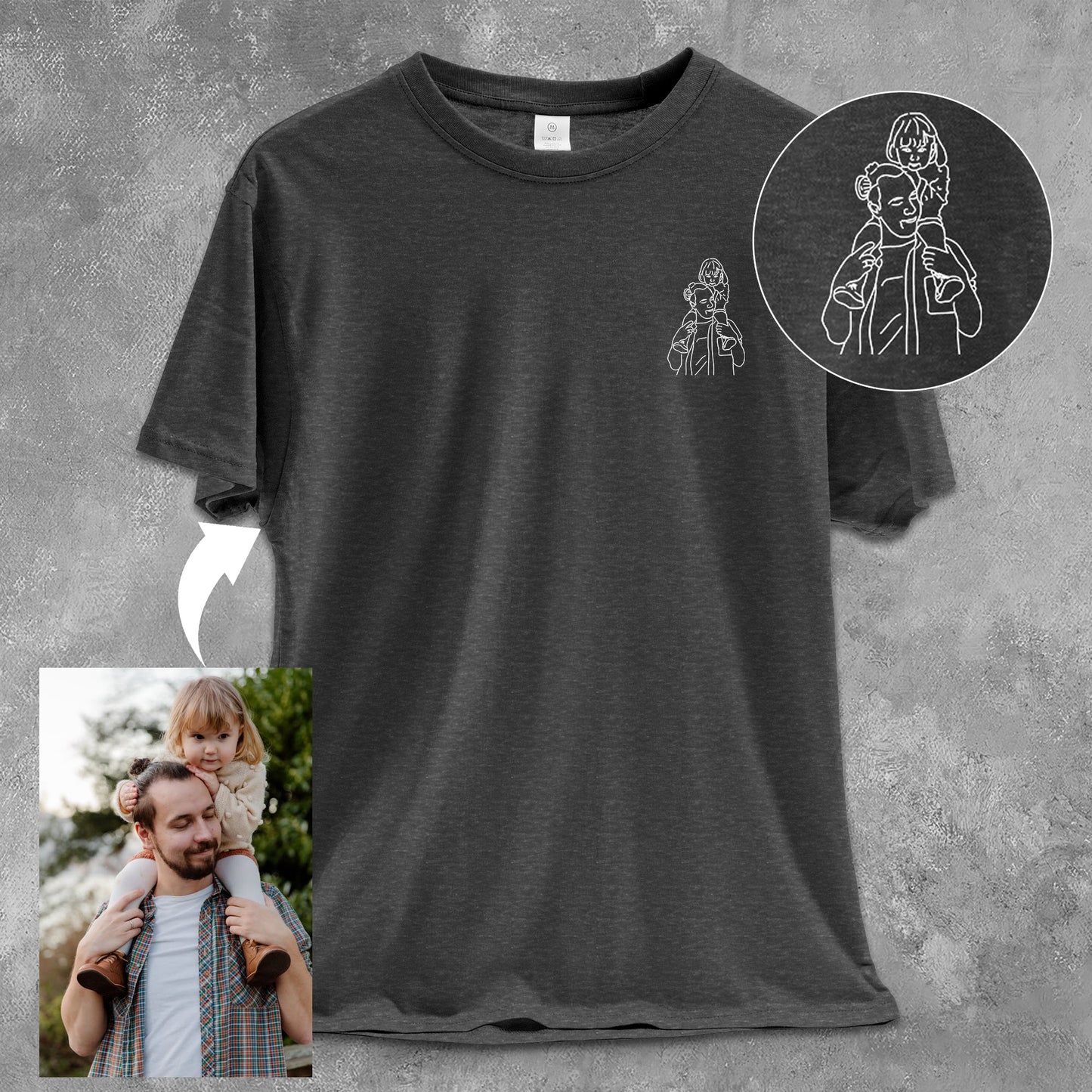 Custom Picture & Est. Father's Day Embroidered Unisex T-shirt