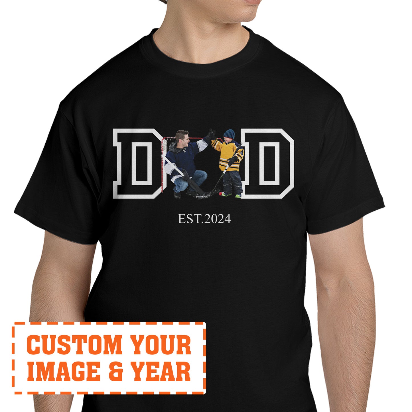 Custom Picture & Year Hockey Dad Classic Unisex T-Shirt Gildan 5000 (Made In US)