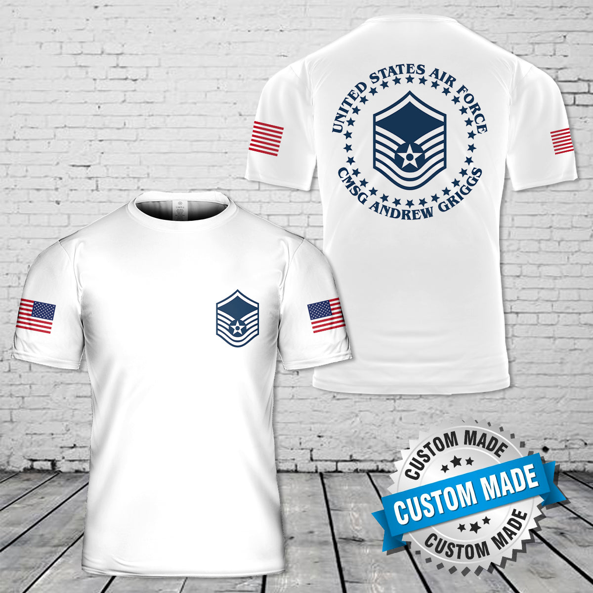 Custom Rank & Text US Air Force Master Sergeant 3D T-Shirt NLMP1003PL08