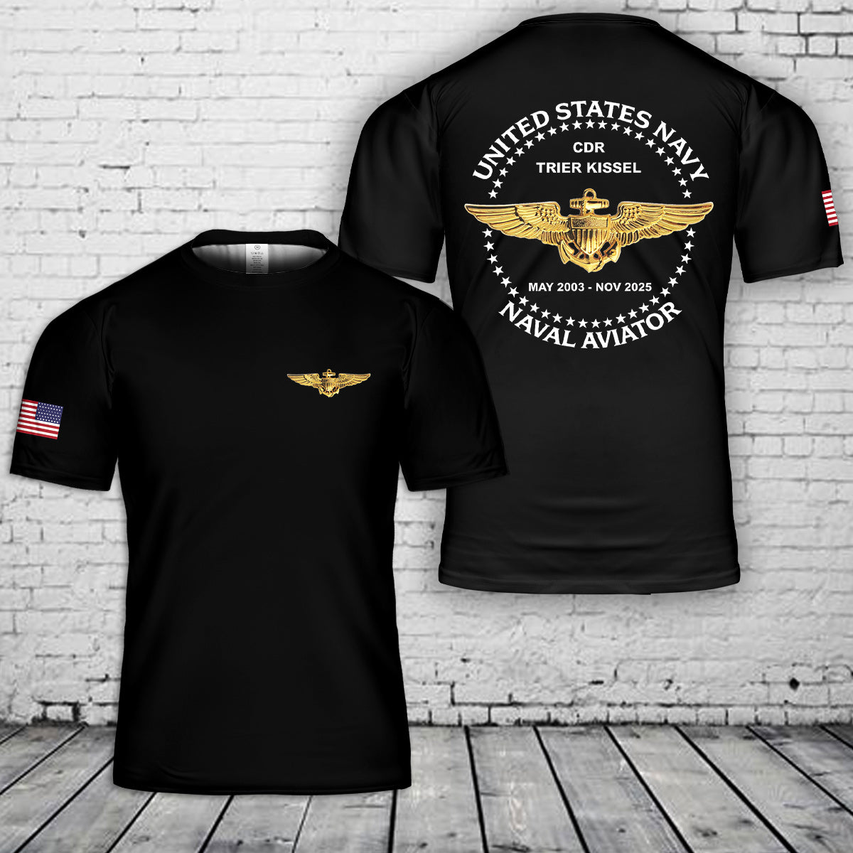 Custom Text & Time US Naval Aviator 3D T-Shirt