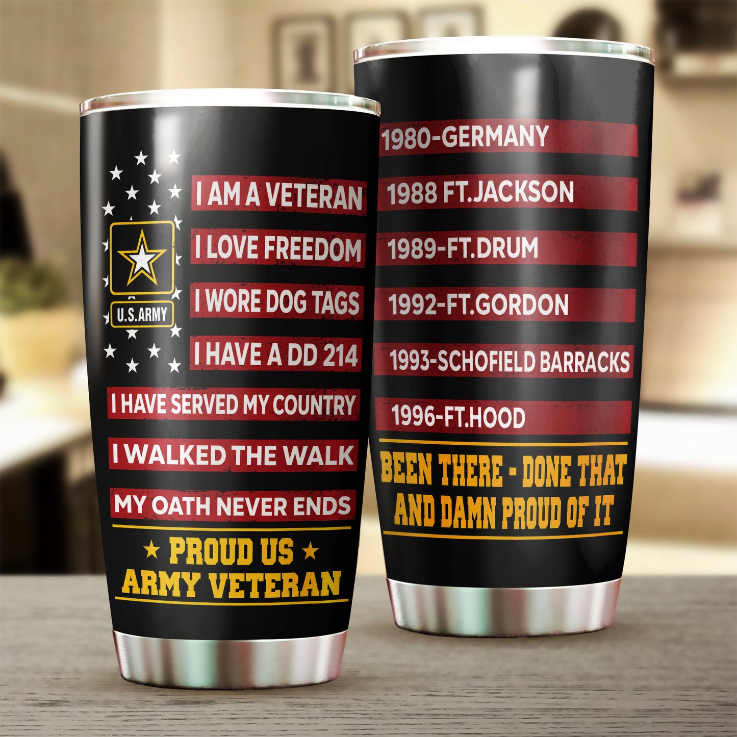 Custom US Army Veteran Proud US Veteran Stainless Tumbler
