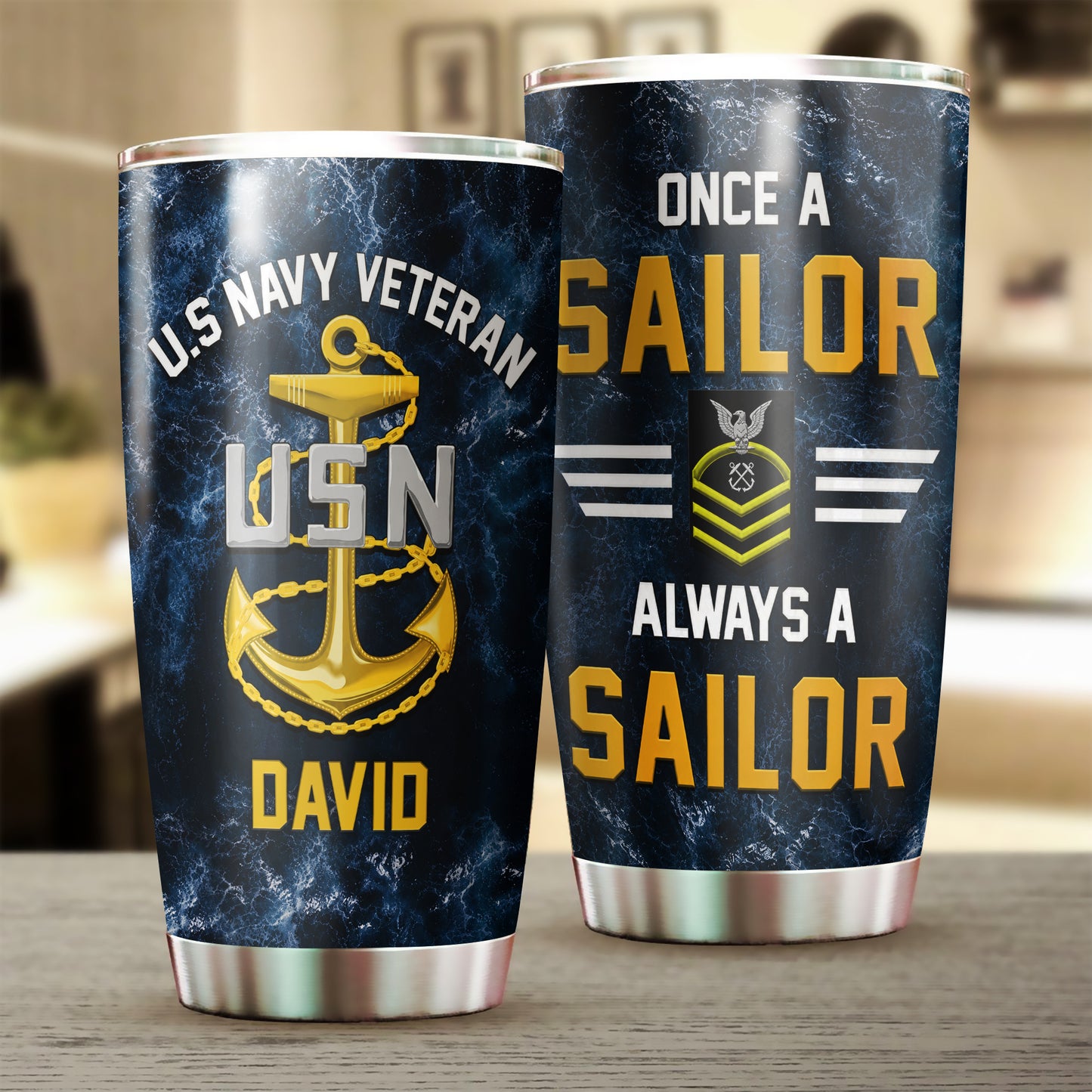 Custom US Navy Veteran Once a Sailor, Always a Sailor Stainless Tumbler