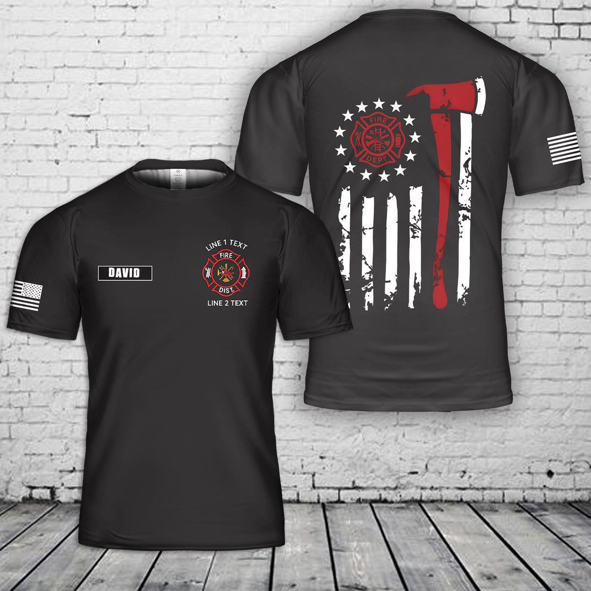 Custom Your Department Name And Your Name Firefighter With American Flag T-Shirt 3D