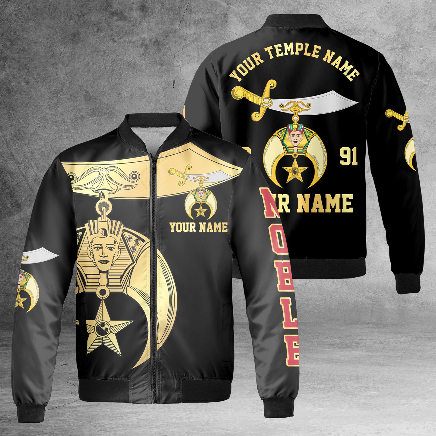Custom Your Temple and Name Shriners Symbol, Noble Shriners AOP Fleece Bomber Jacket