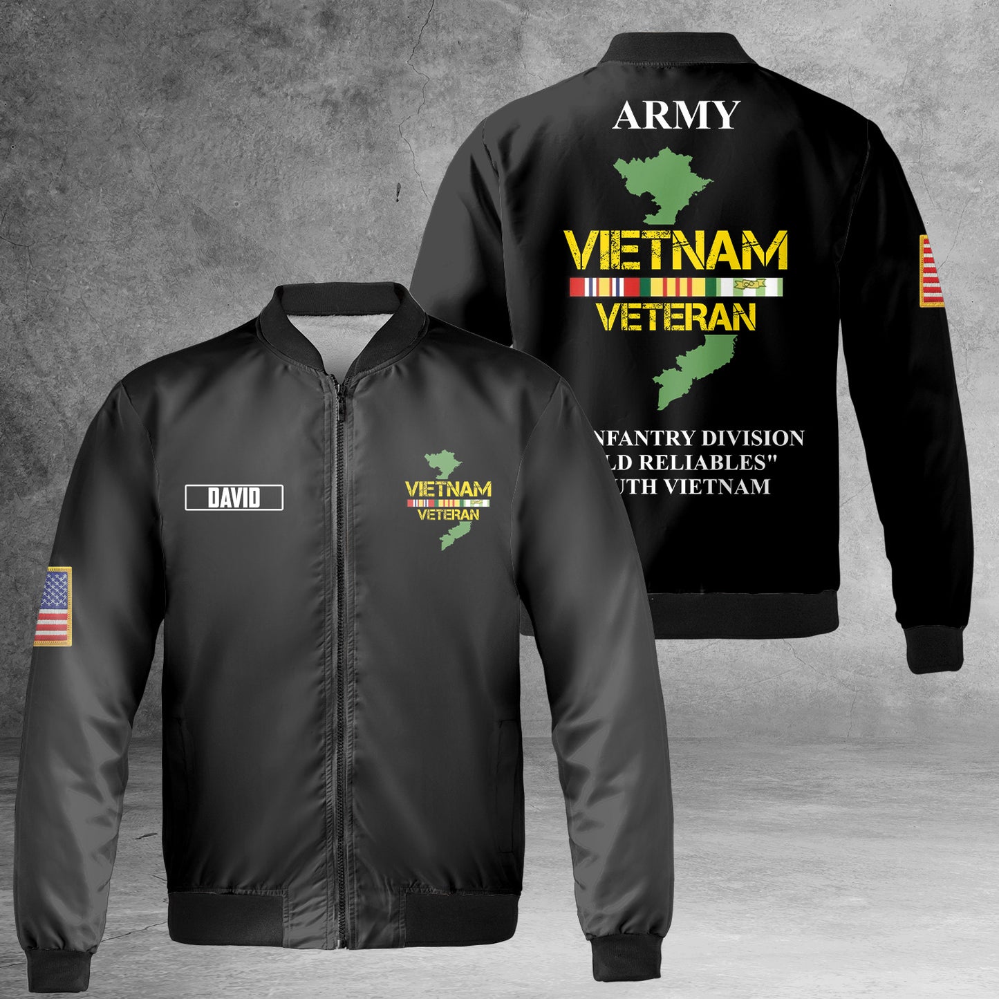 Custom name 9TH Infantry Division 'Old Reliables' ARMY Vietnam Veteran AOP Fleece Bomber Jacket