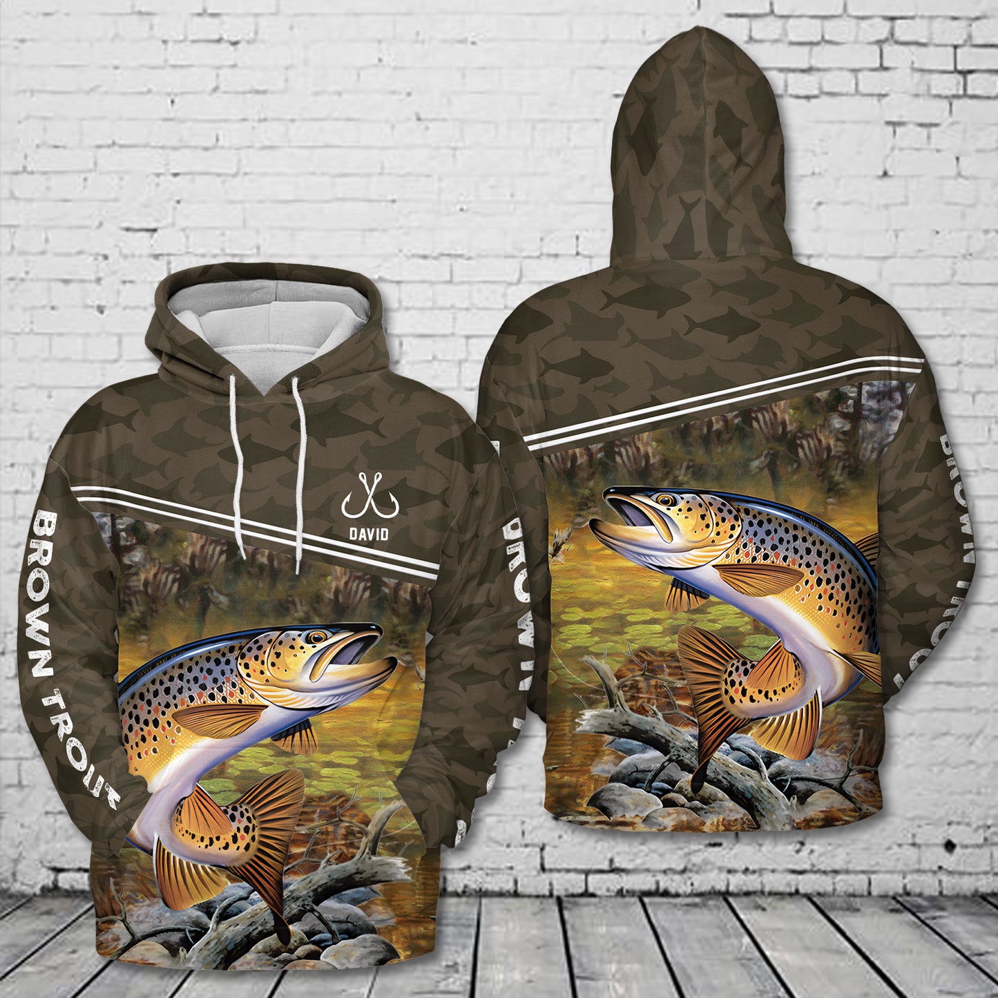 Custom name Brown Trout Fishing 3D Hoodie
