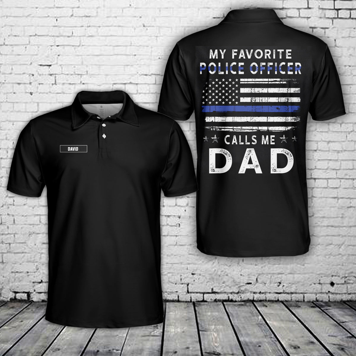 Custom name My Favorite Police Officer Calls Me Dad Polo Shirt