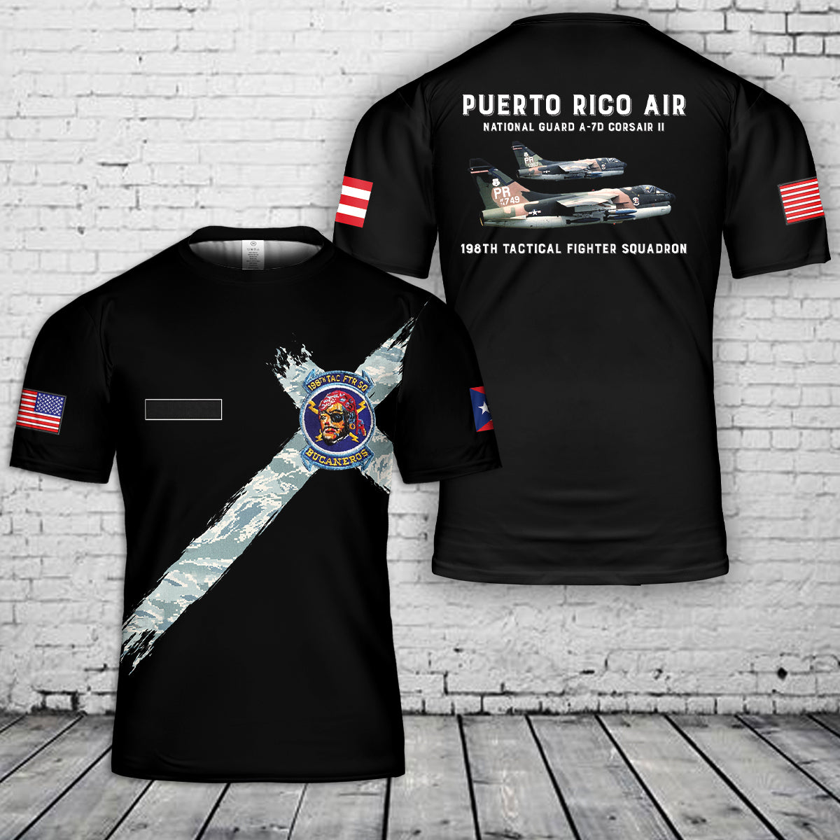 Custom name Puerto Rico Air National Guard A-7D Corsair II 198th Tactical Fighter Squadron 3D T-Shirt