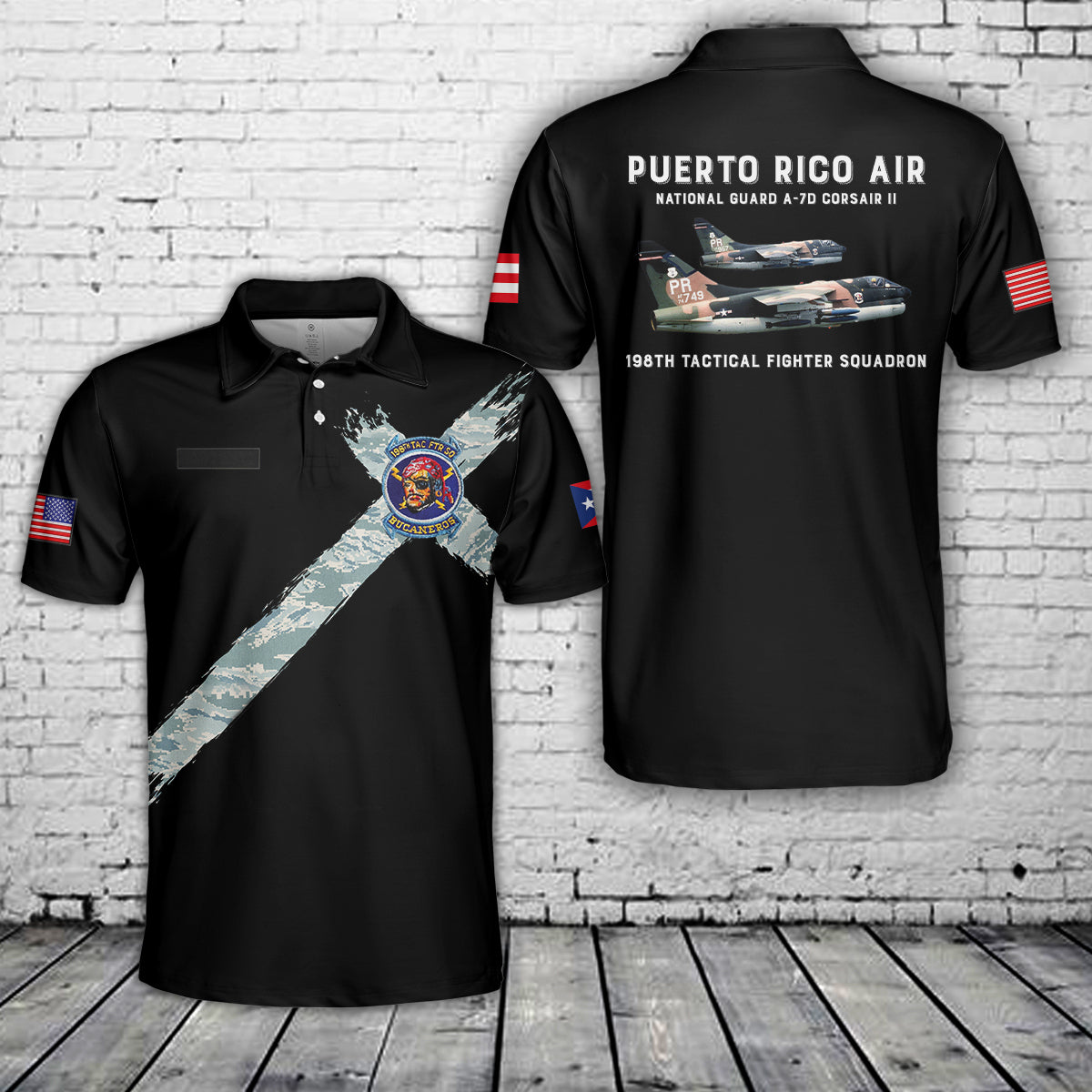 Custom name Puerto Rico Air National Guard A-7D Corsair II 198th Tactical Fighter Squadron Polo Shirt