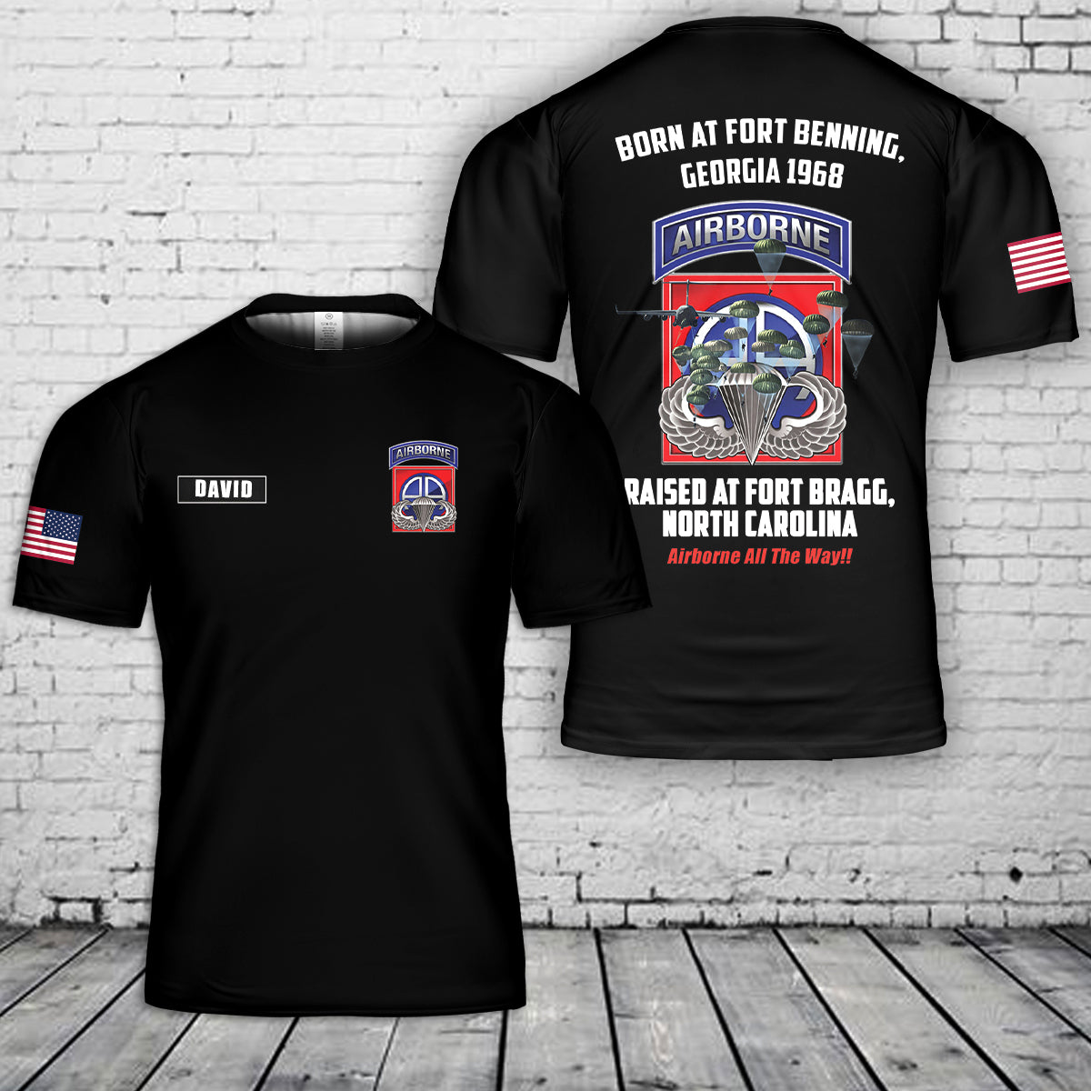Custom name US Army 82nd Airborne Division Paratrooper Veteran 3D T-Shirt