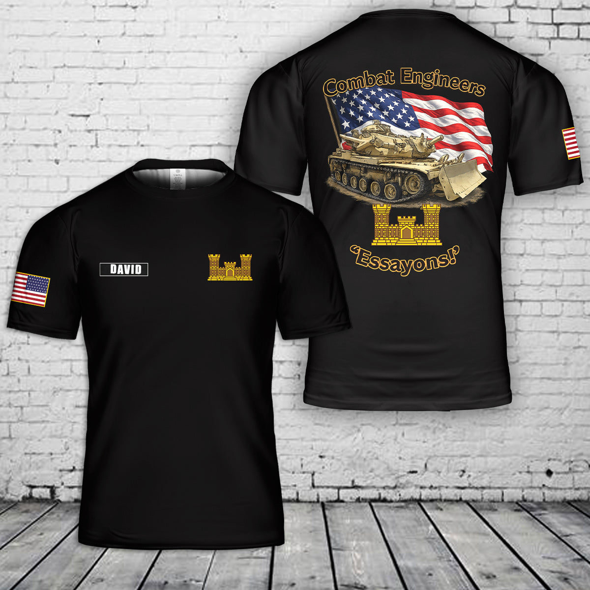 Custom name US Army Combat Engineer M728 CEV 3D T-Shirt