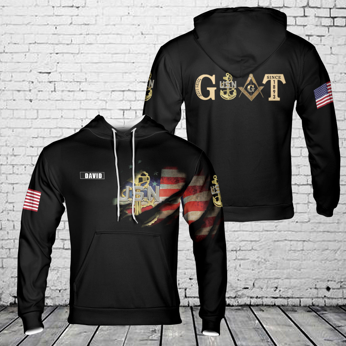 Custom name US Navy GOAT Masonic Chief 3D Hoodie