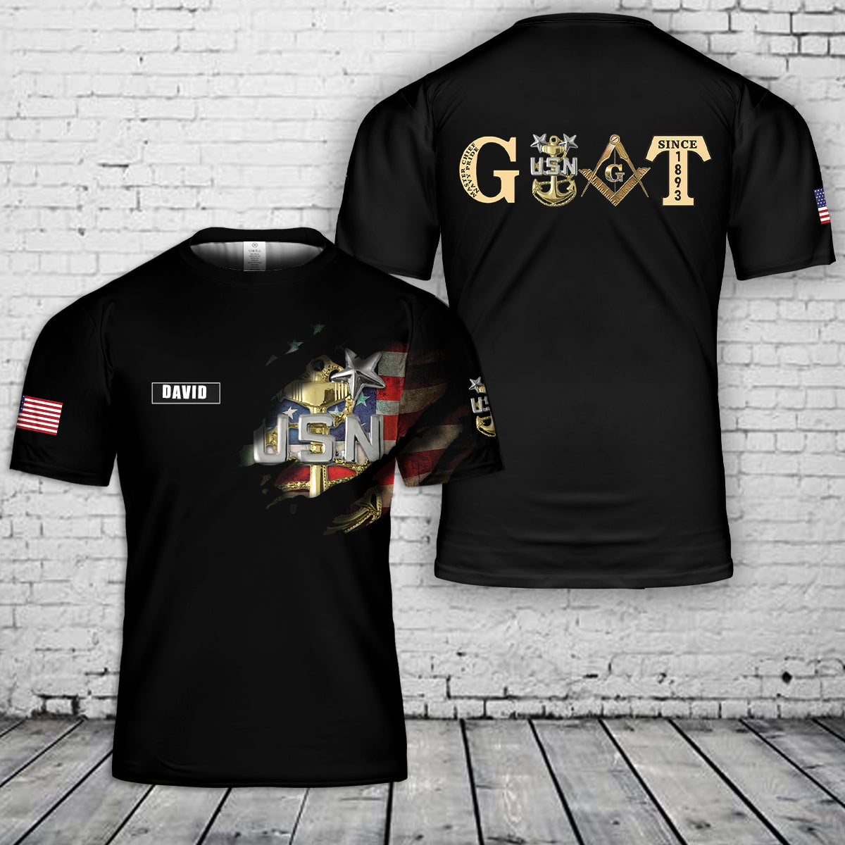 Custom name US Navy GOAT Masonic Master Chief 3D T-Shirt