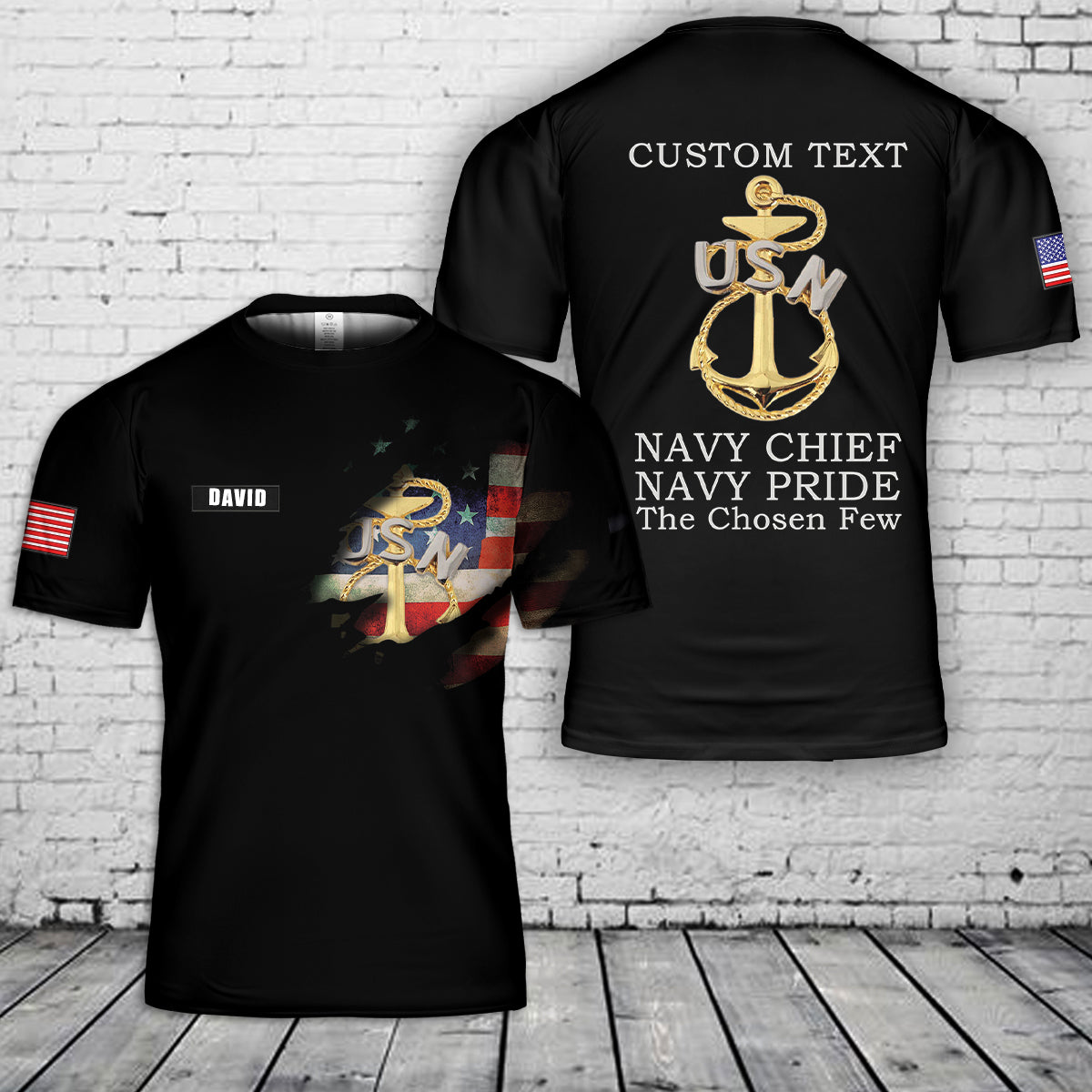 Custom text US Navy Chief Old School 3D T-Shirt