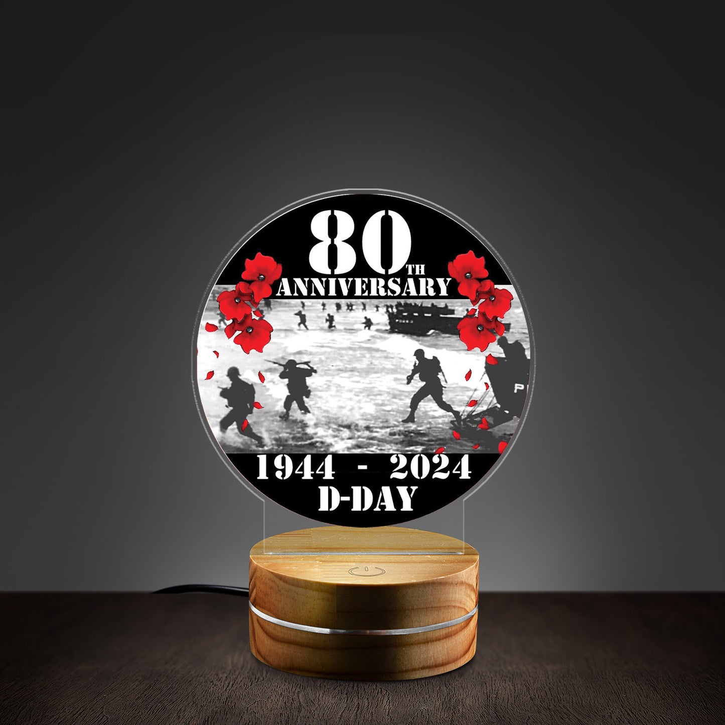 D-Day 80th anniversary Poppy Badge Remembrance Day Red Poppy Lest We Forget Custom Shape Tail Photo Night Light