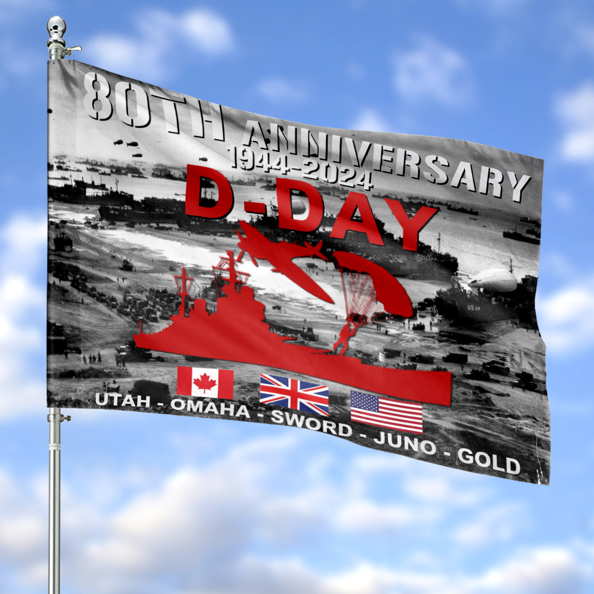 D-Day 80th Anniversary Omaha Beach House Flag