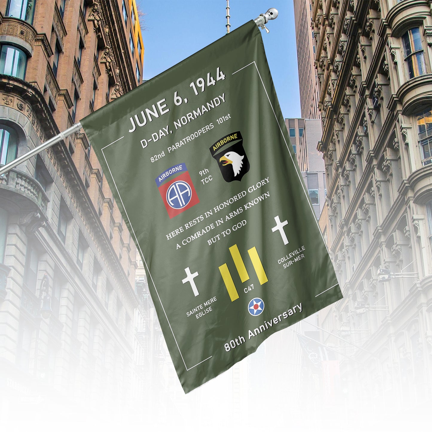 D-Day Landing June 6 1944 Normandy Beaches WW2 80th Anniversary Vertical House Flag