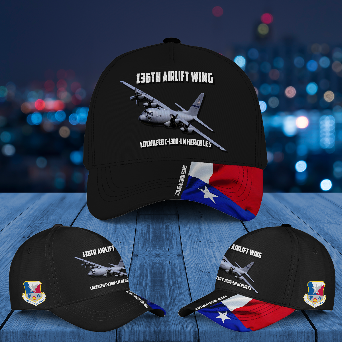 US Air Force Texas Air National Guard 136th Airlift Wing Lockheed C-130H-LM Hercules Baseball Cap