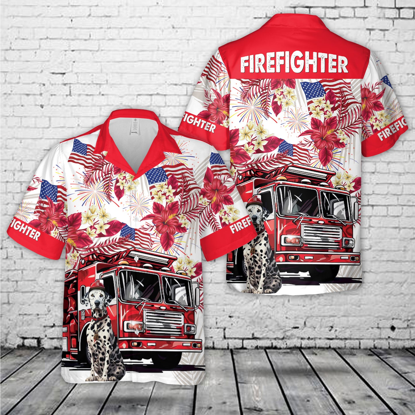 Dalmatian & Fire Truck, 4th Of July Hawaiian Shirt