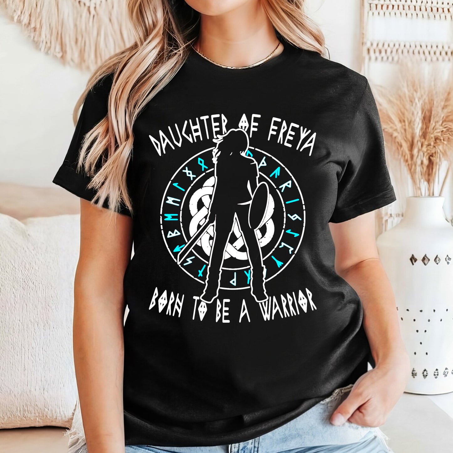 Daughter Of Freya Lagertha Shield-Maiden Runes Born To Be A Warrior Classic Unisex T-Shirt Gildan 5000 (Made In US)