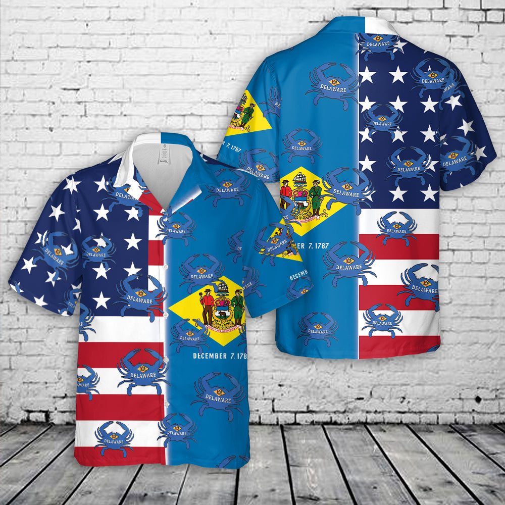 Delaware America Crab Flag Hawaiian Shirt