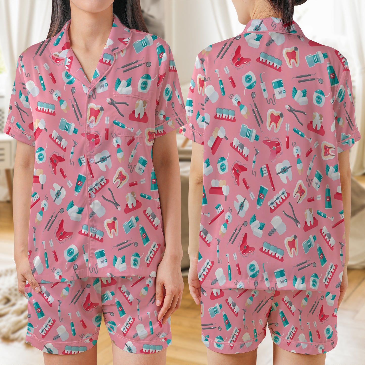 Dentist AOP Satin Short-Sleeve Pajamas Set