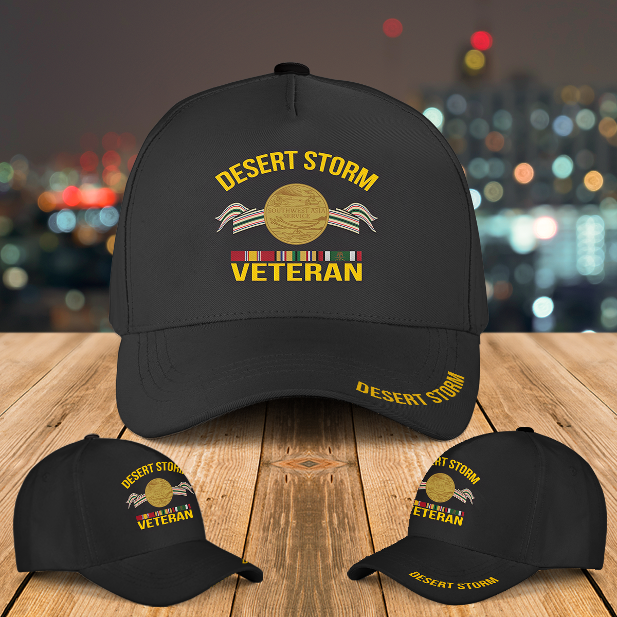 Desert Storm Veteran with Ribbons Baseball Cap