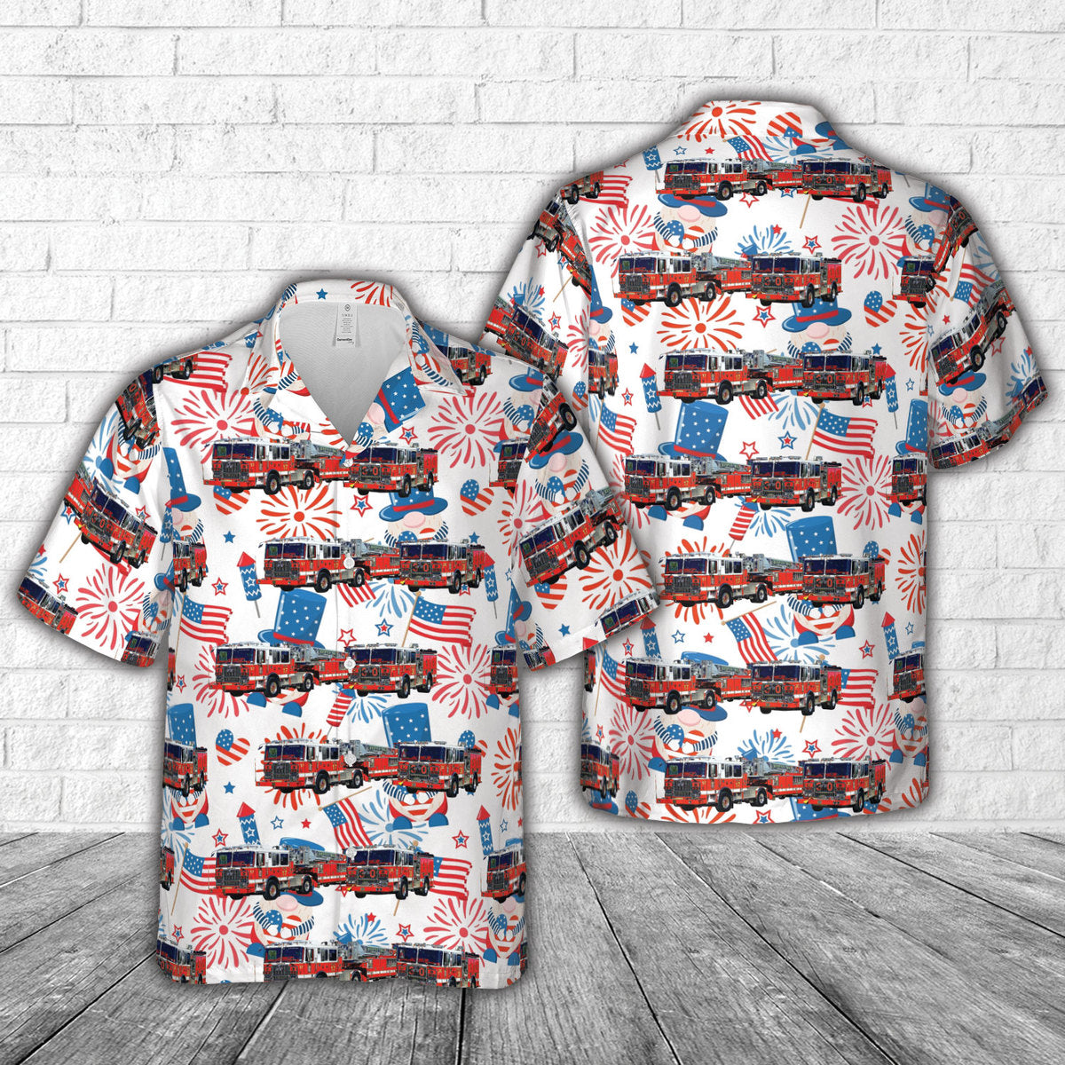 District of Columbia Fire and Emergency Medical Services Department Engine 30 & Truck 17 Da' Heights, 4th Of July Hawaiian Shirt