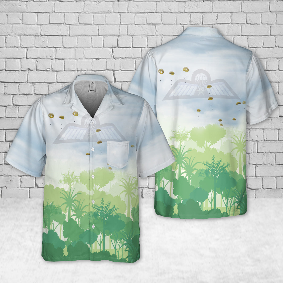 Dutch Army paratroopers jump into Grafenwoehr Training Area, Swift Response 16 Pocket Hawaiian Shirt