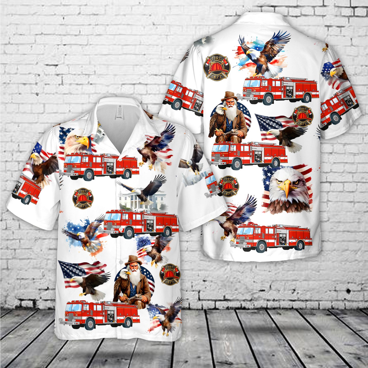 Eagle Patriotic Fire truck, 4th Of July Hawaiian Shirt
