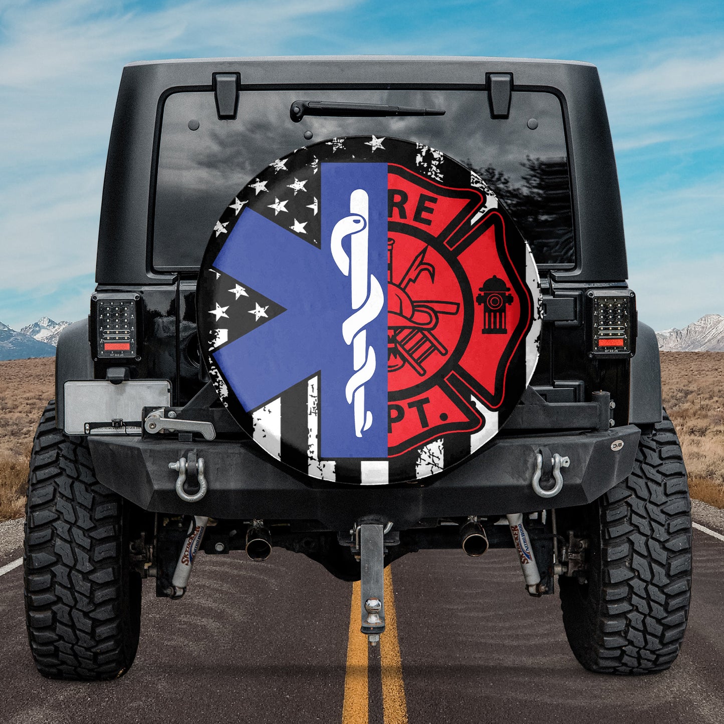 EMT Firefighter Flag Spare Tire Cover