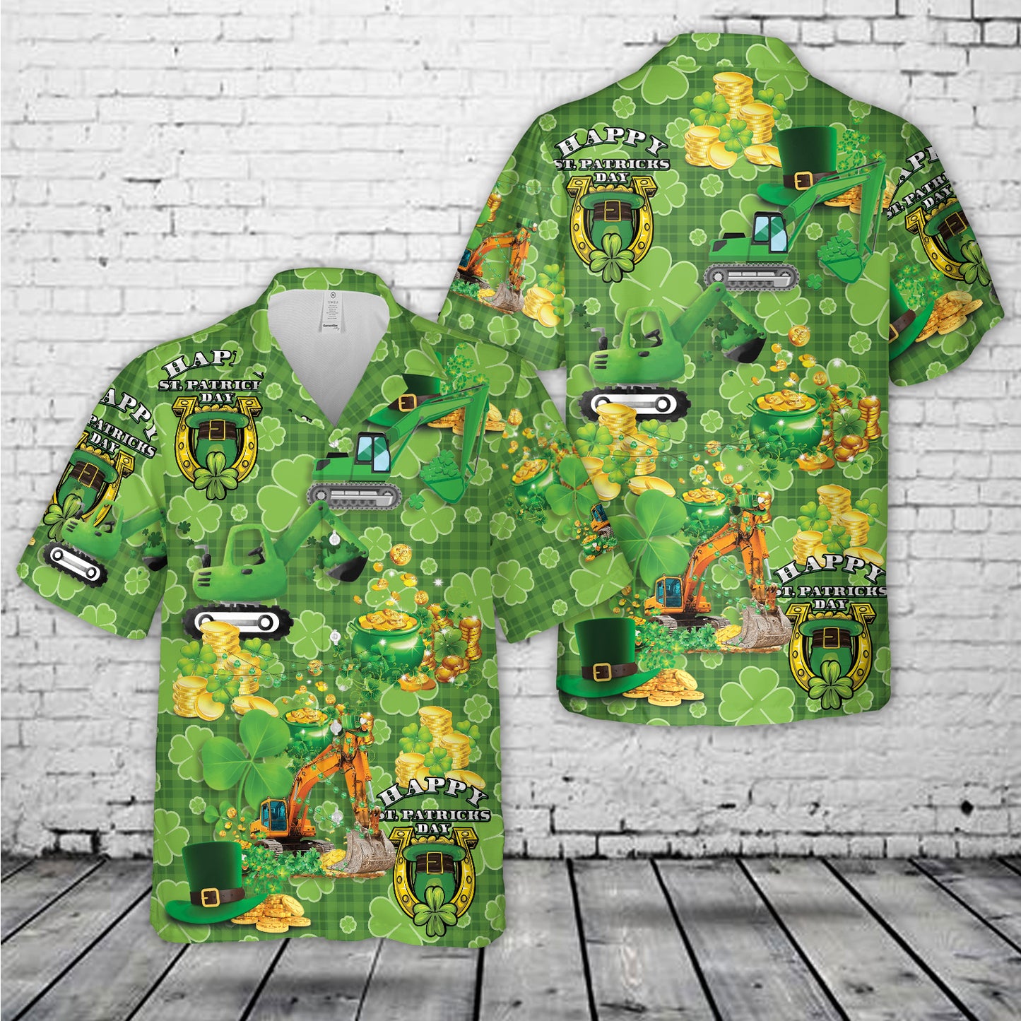 Excavator St Patrick's Day Hawaiian Shirt
