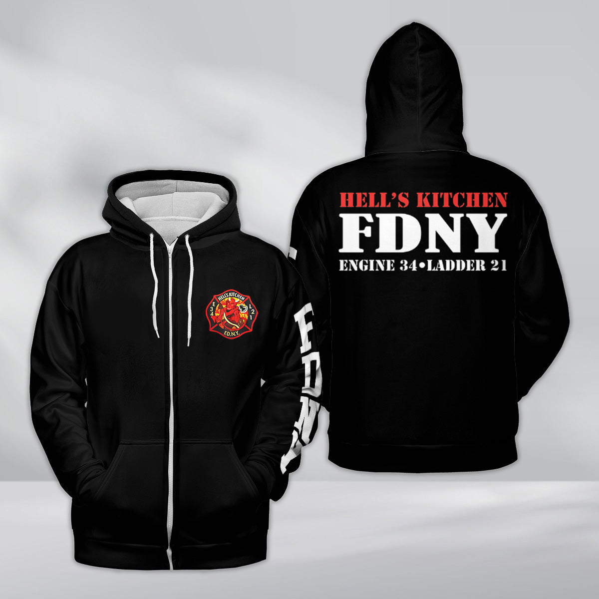 FDNY Engine 34 / Ladder 21 Hell's Kitchen AOP Zip Hoodie (Lightweight)