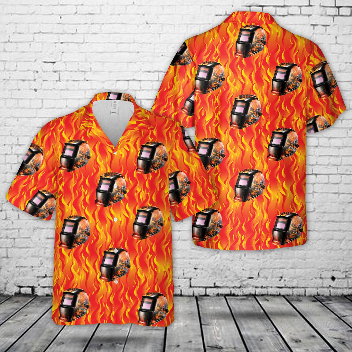 FLAMING SKULL Welding Helmet Hawaiian Shirt