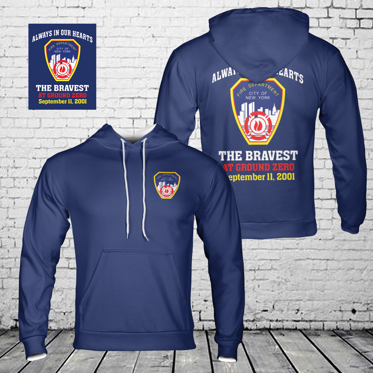 Fire Department of New York 9/11 Always in Our Hearts 3D Hoodie