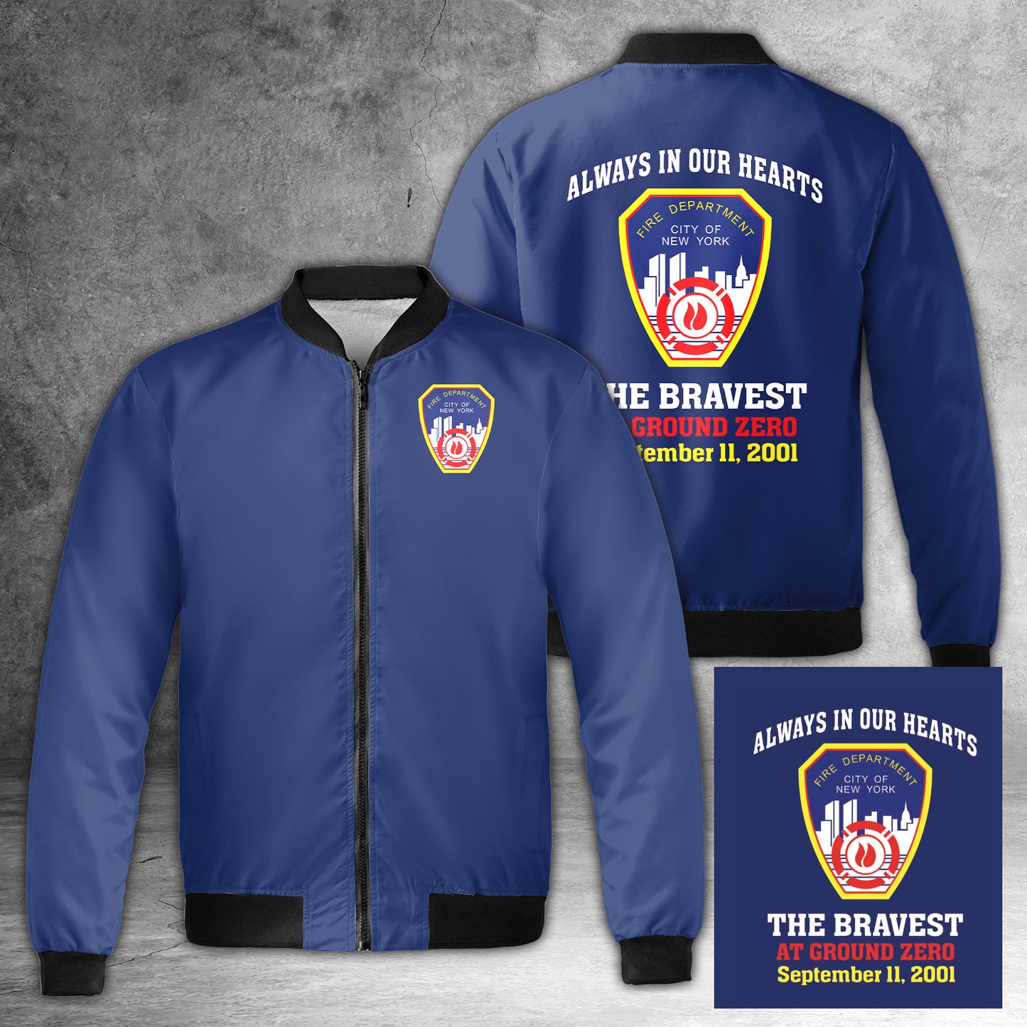 Fire Department of New York 9/11 Always in Our Hearts Bomber Jacket