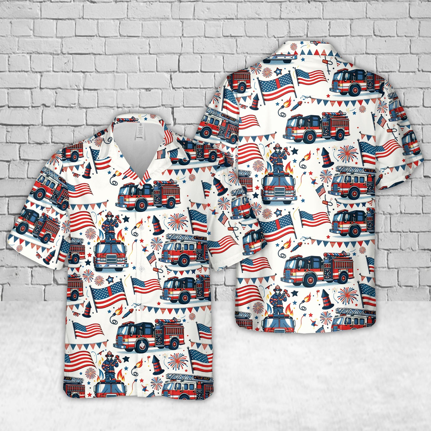 Fire Truck 4th Of July Hawaiian Shirt