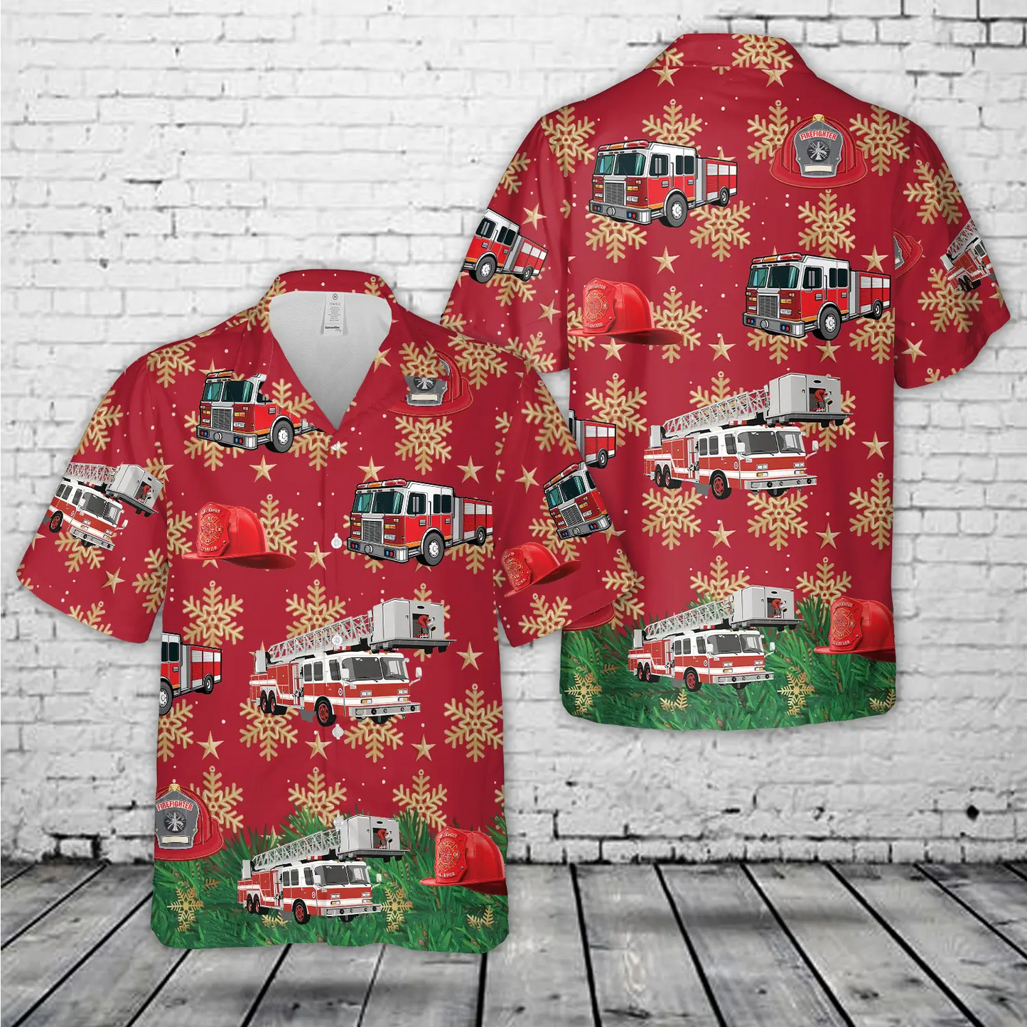 Fire Truck And Helmet Christmas Hawaiian Shirt